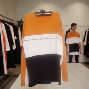 Men's Orange, White, and Black Colorblock Shirt